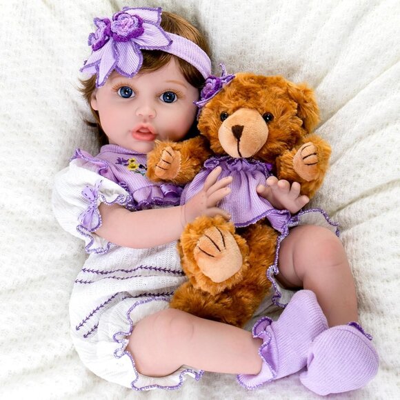 Realistic Reborn Baby Doll Purple Real Life Feeding Accessories